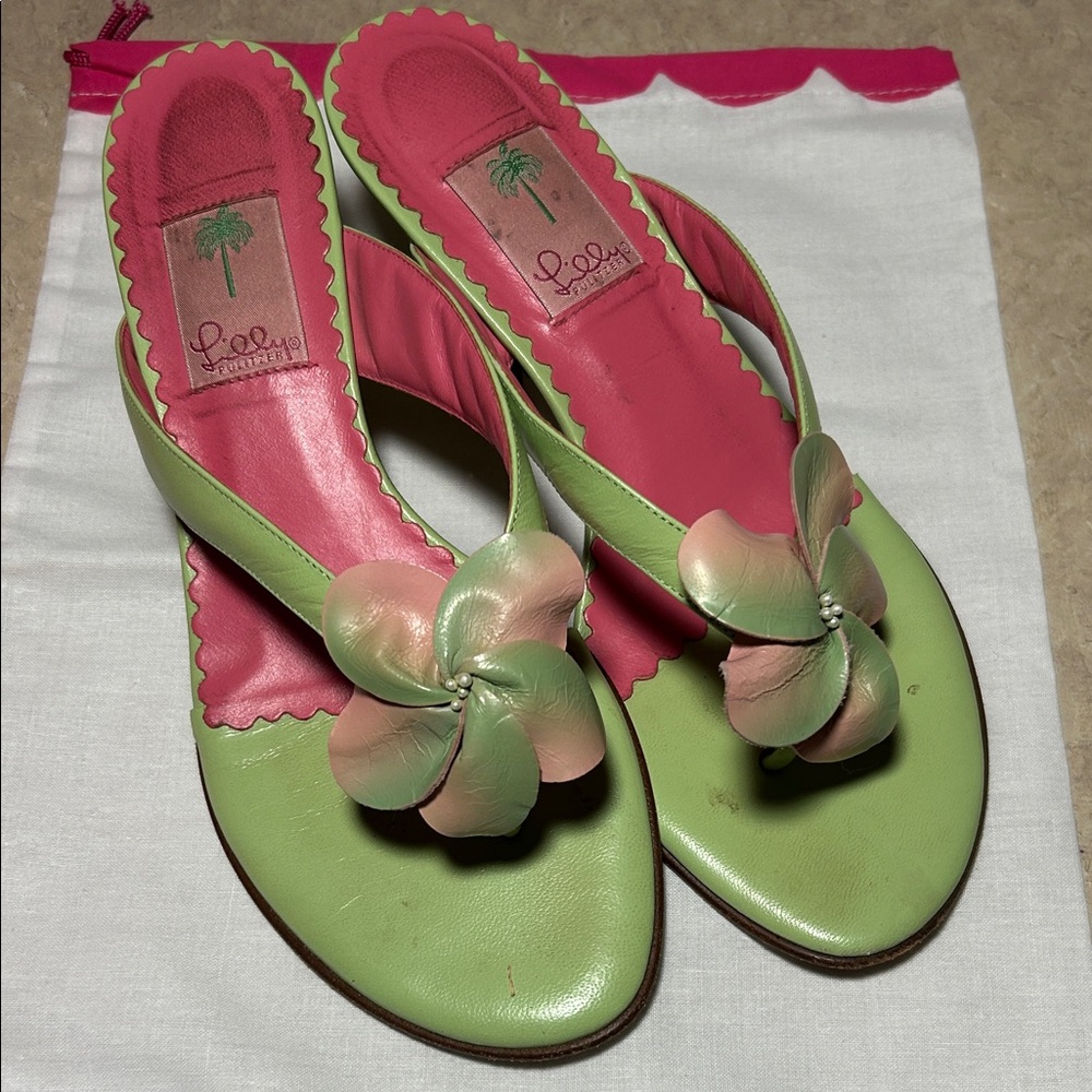 Lilly Pulitzer Pink and Green Floral Sandals favorites kid skin palm 9